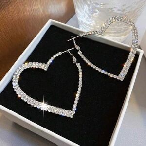 Elegant Silver Heart Hoop Earrings sparkling